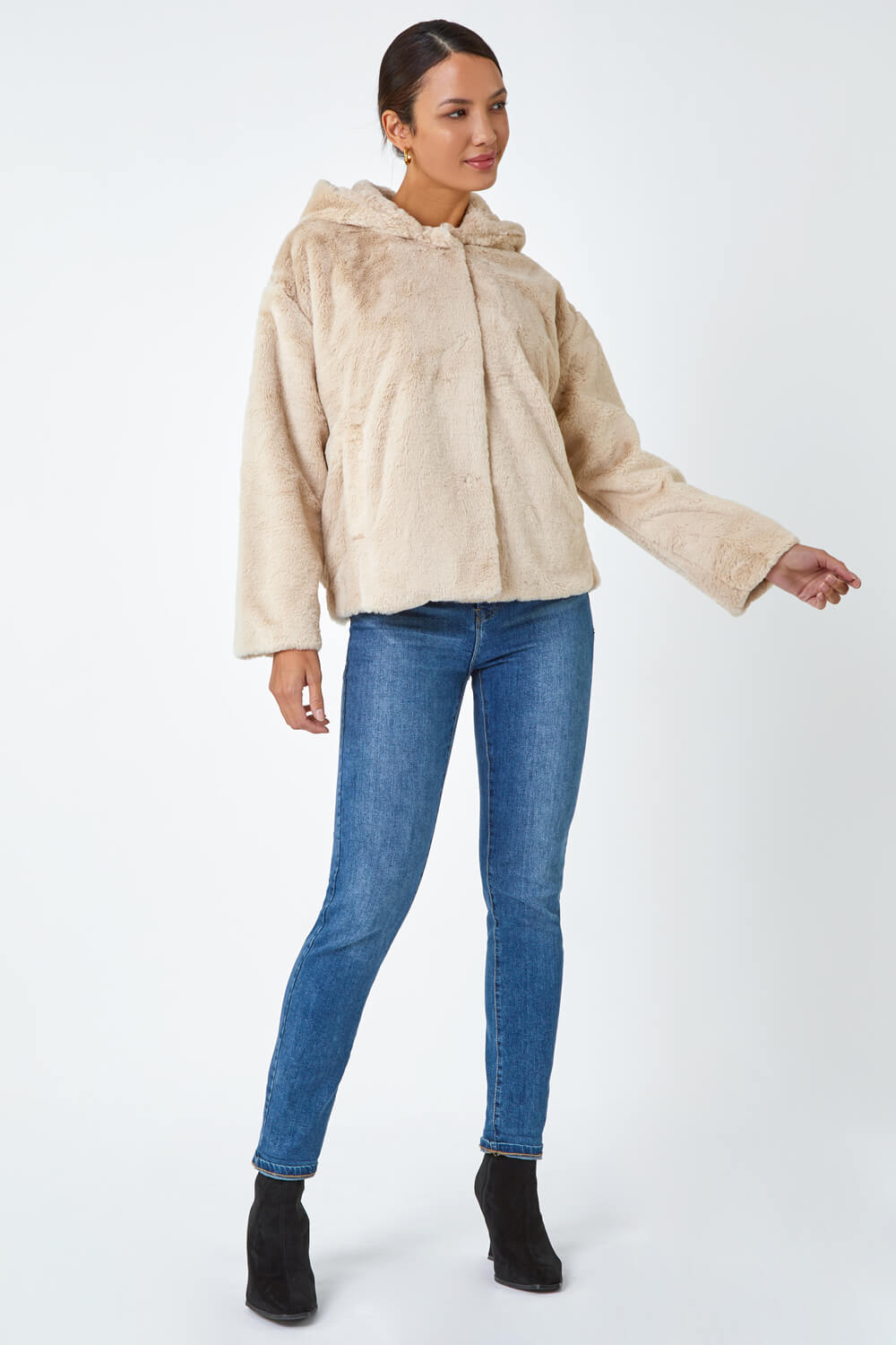 Natural Faux Fur Hooded Jacket | Roman Uk