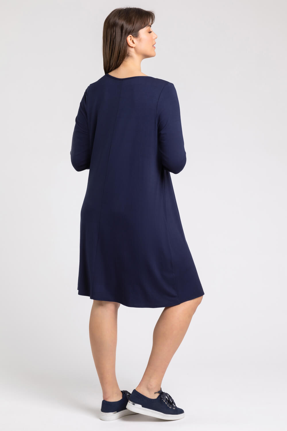 Navy  Curve Pleat Front Jersey Midi Dress, Image 2 of 4