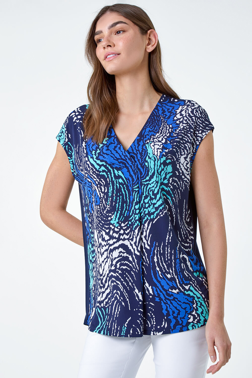 Abstract Wave Print Stretch Top