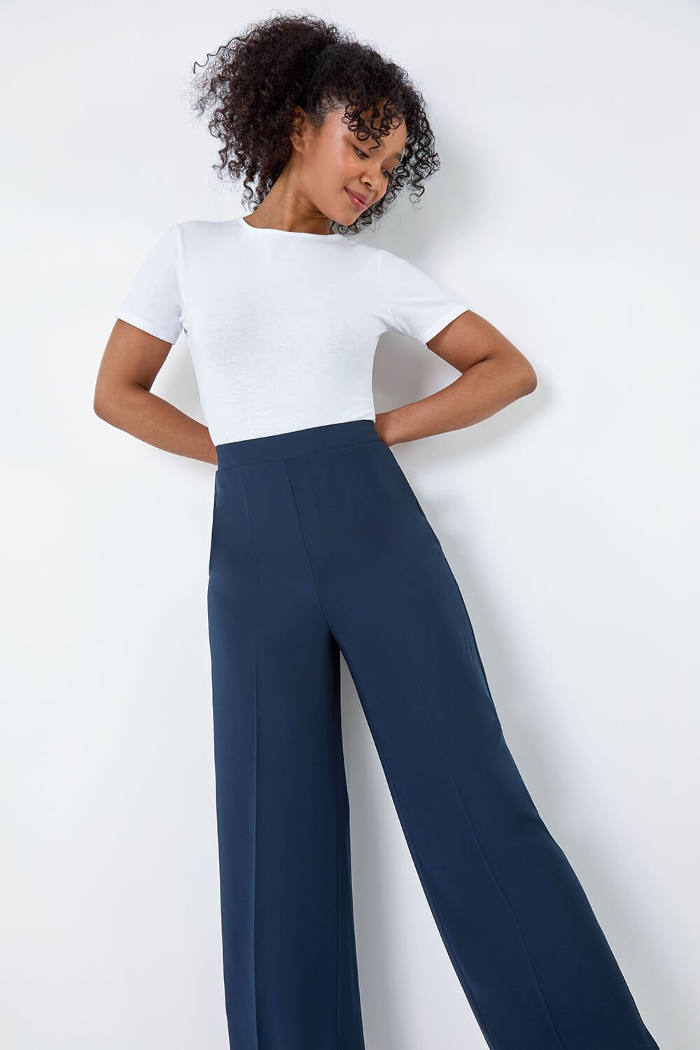 Navy  Petite Pocket Wide Leg Trousers, Image 4 of 5