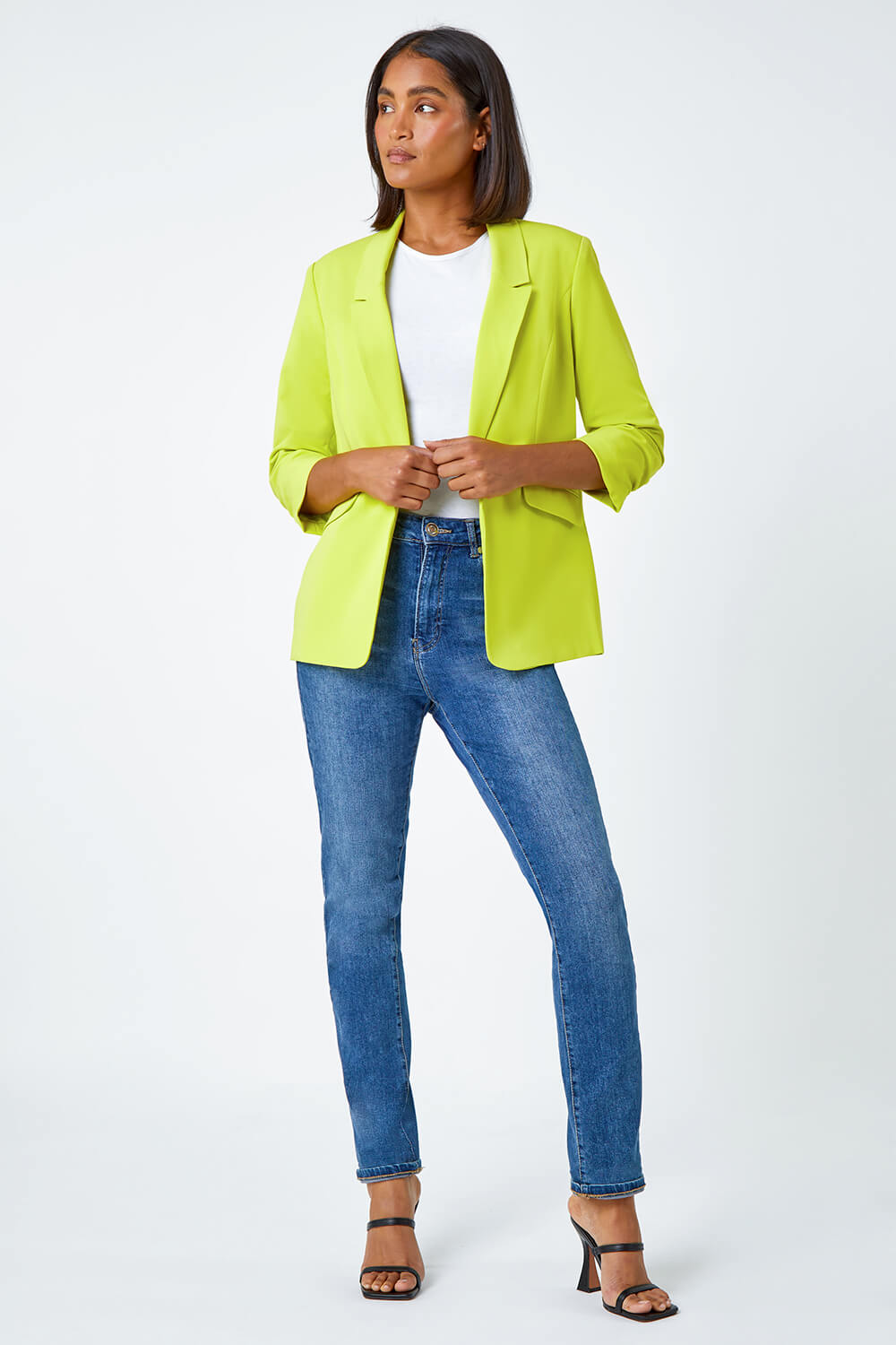 Lime Ruched Sleeve Stretch Blazer , Image 2 of 6