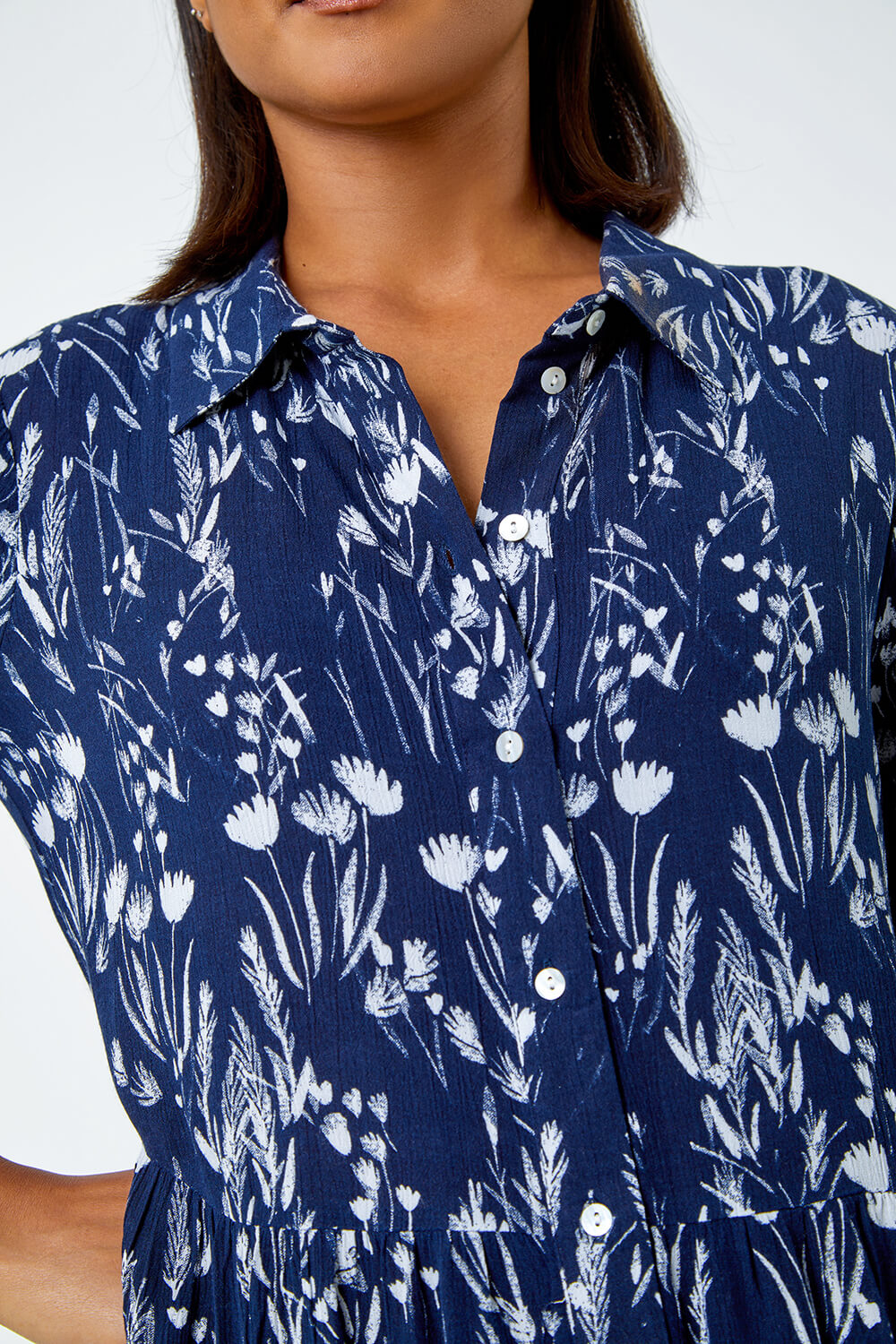 Navy  Floral Print Midi Shirt Dress, Image 4 of 5