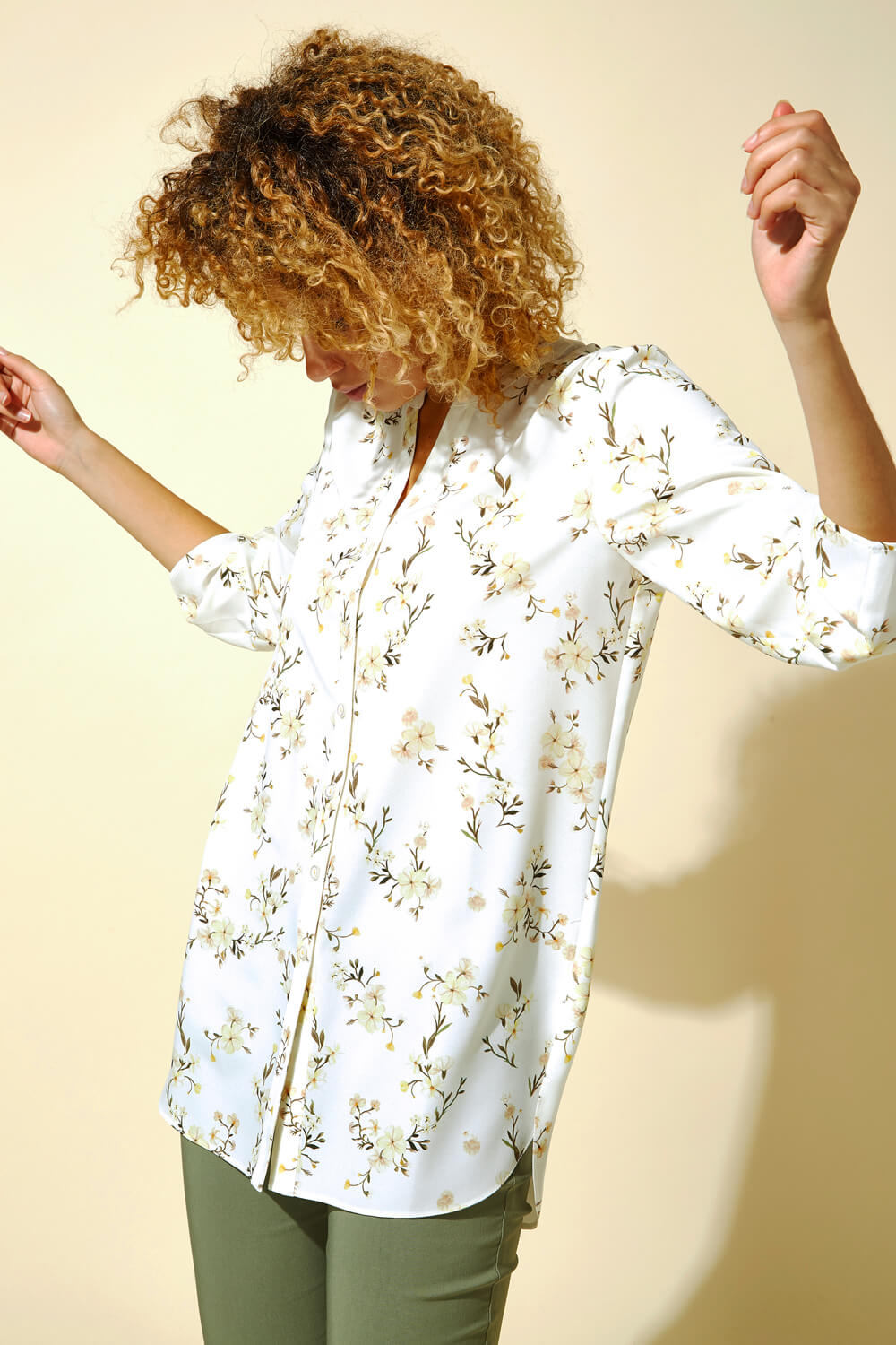 Multi  Floral Button Through Tunic Blouse, Image 4 of 4