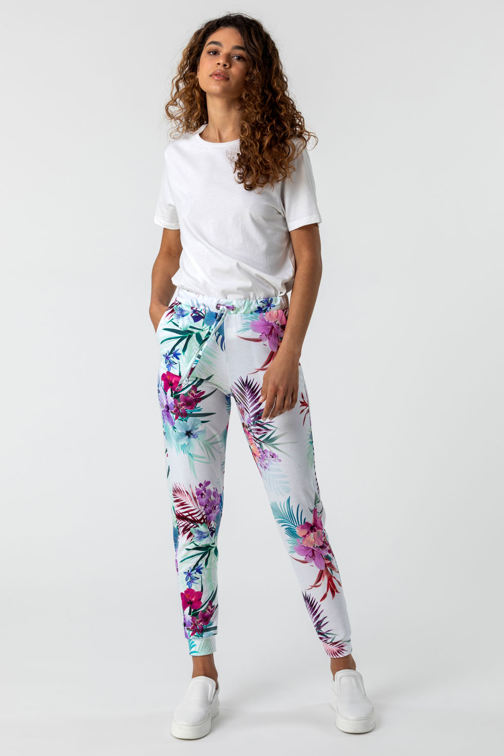Ivory  Tropical Floral Print Lounge Pants, Image 3 of 4