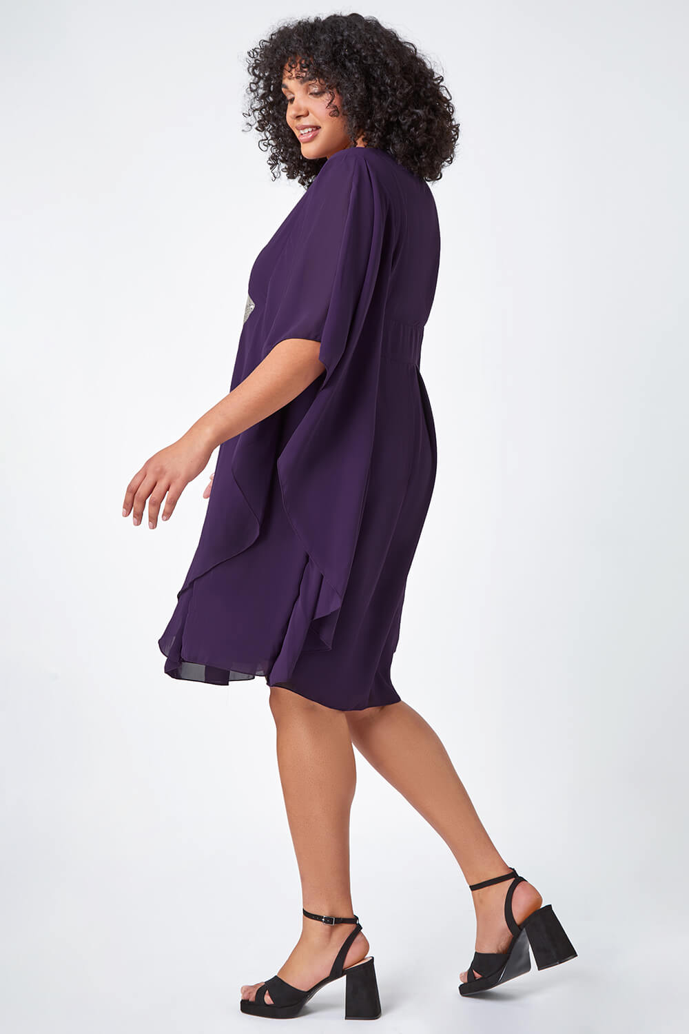 Purple Curve Embellished Chiffon Overlay Dress, Image 3 of 5