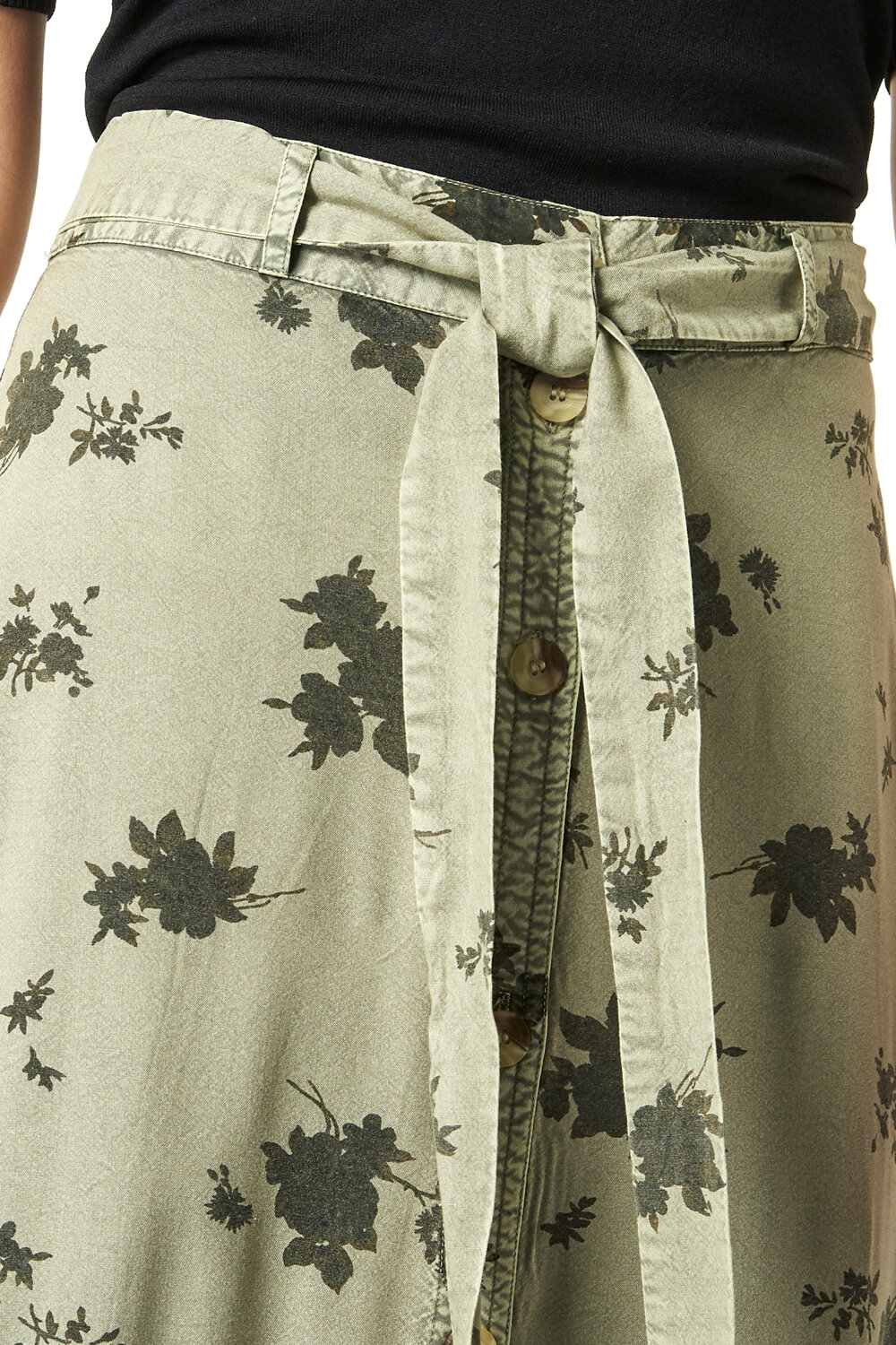 KHAKI Floral Print Button Front Skirt, Image 3 of 5