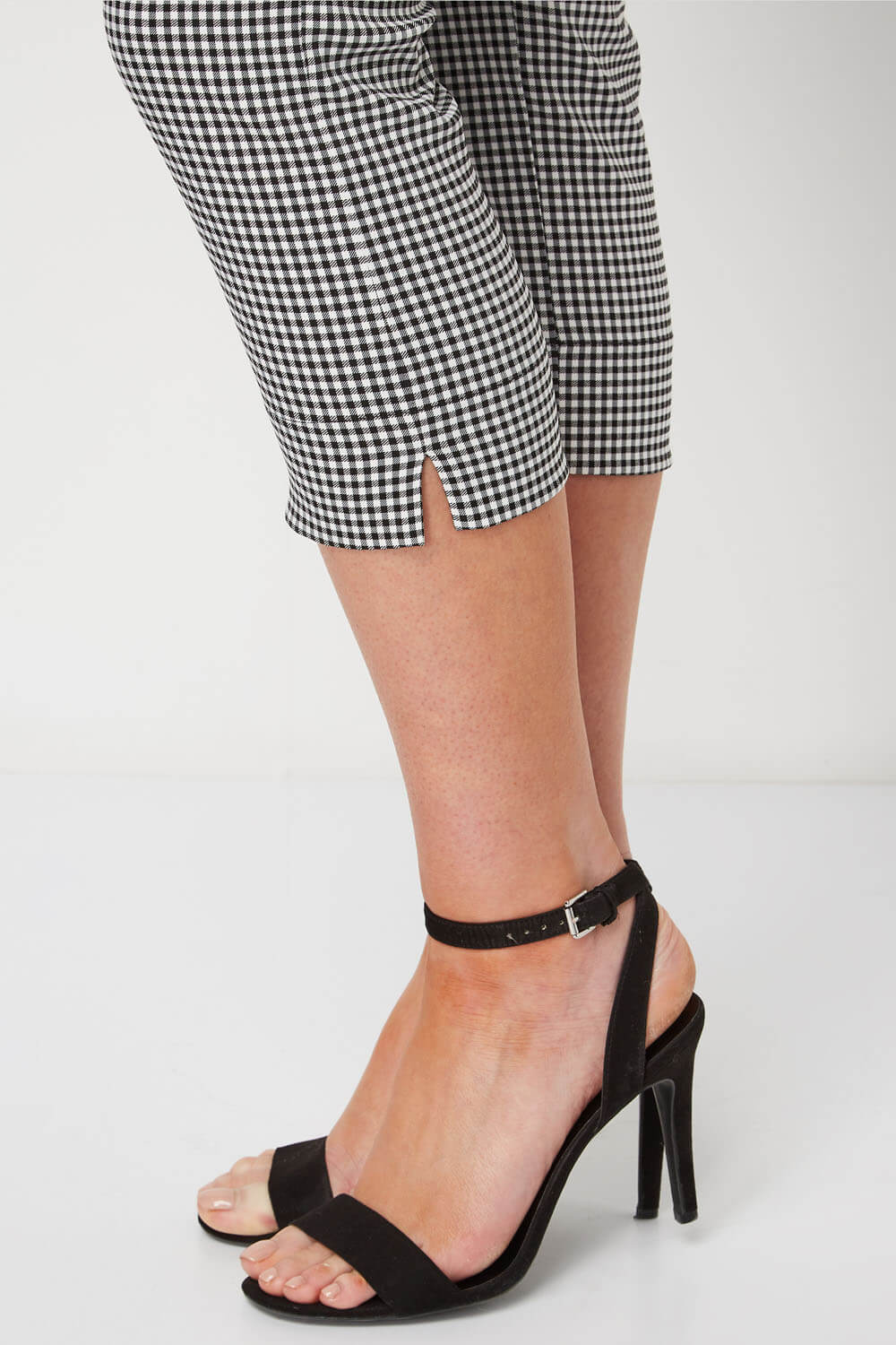 Black Gingham Cropped Stretch Trouser, Image 3 of 5