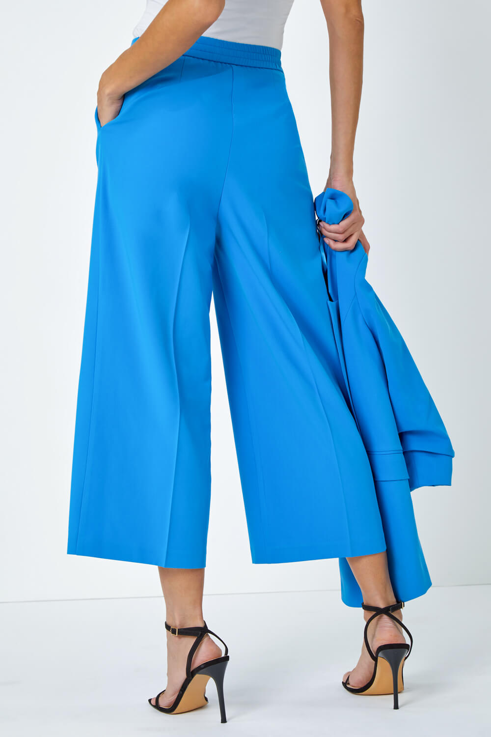 Blue Tailored Stretch Culottes, Image 3 of 5