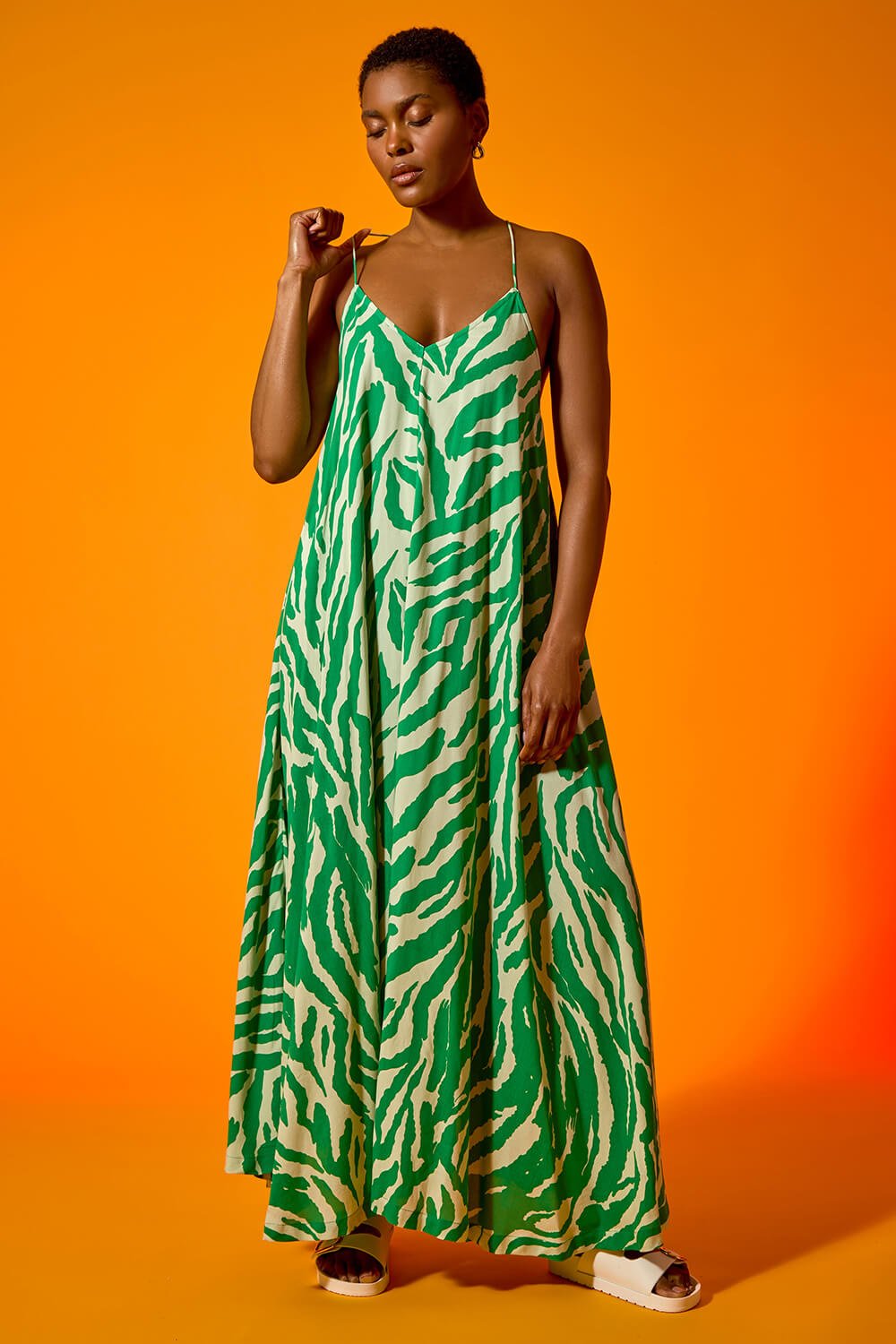 Green Animal Print Halter Neck Maxi Dress, Image 5 of 6