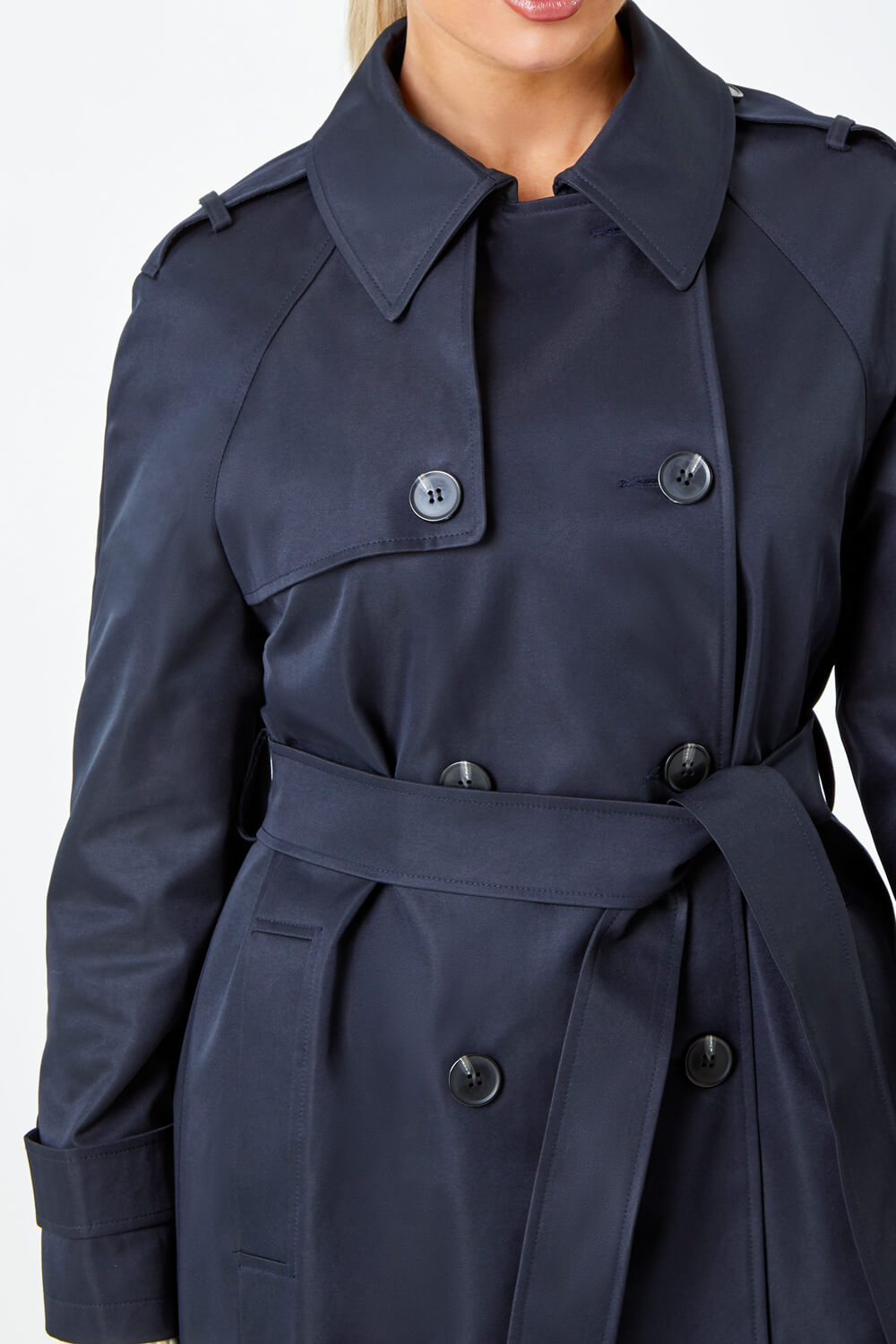 Navy  Petite Double Breasted Trench Coat, Image 5 of 5