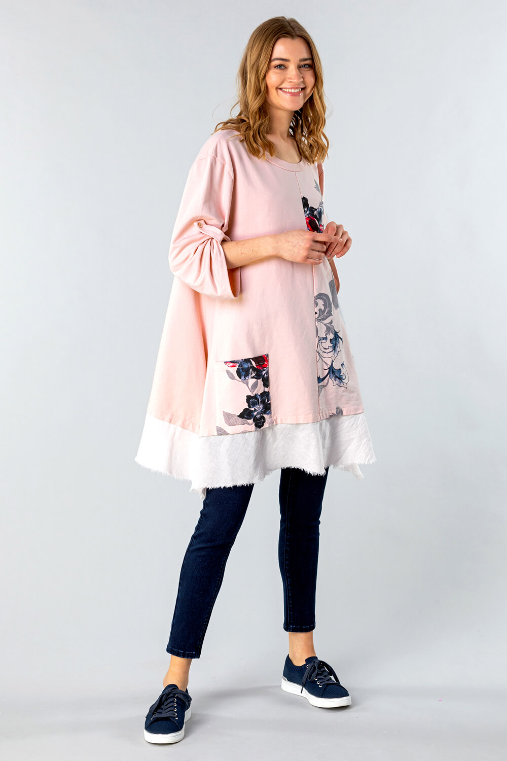 PINK Floral Slouchy Pocket Tunic Top, Image 3 of 4