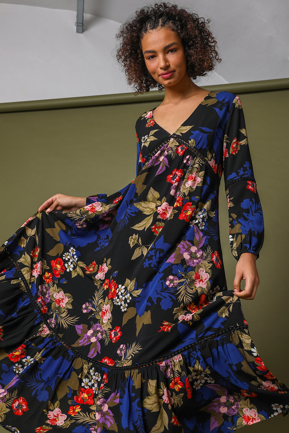 Multi  Floral Empire Line Maxi Dress, Image 3 of 5