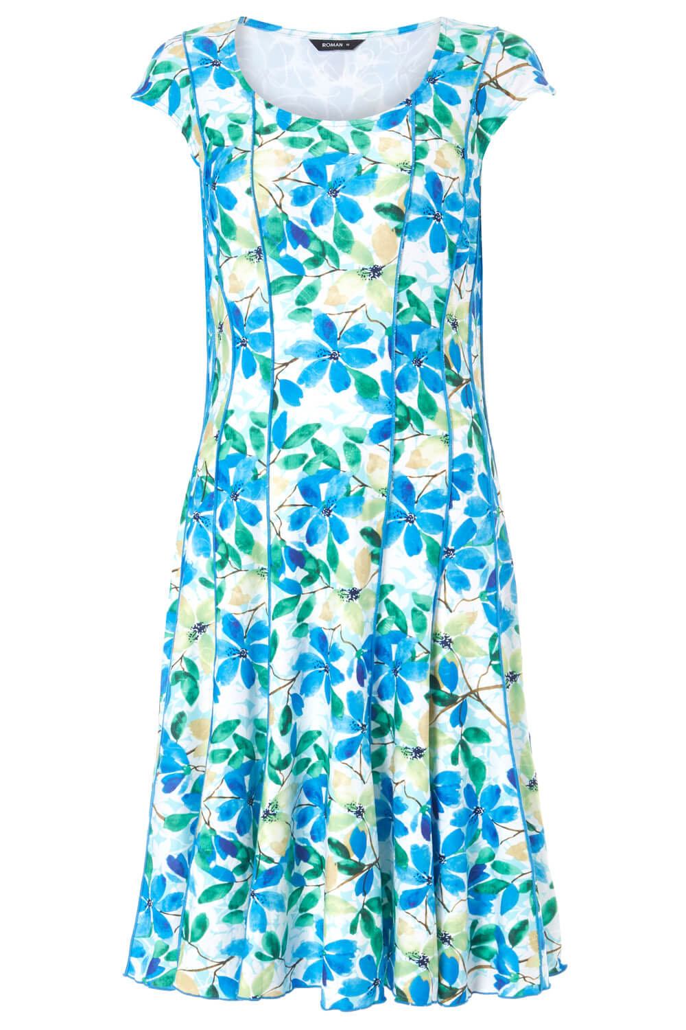 Blue Floral Garden Print Panel Dress, Image 6 of 6