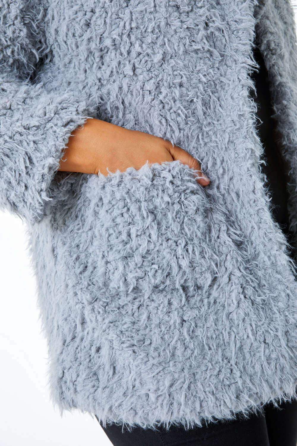 Grey Curve Fluffy Textured Coat, Image 5 of 5