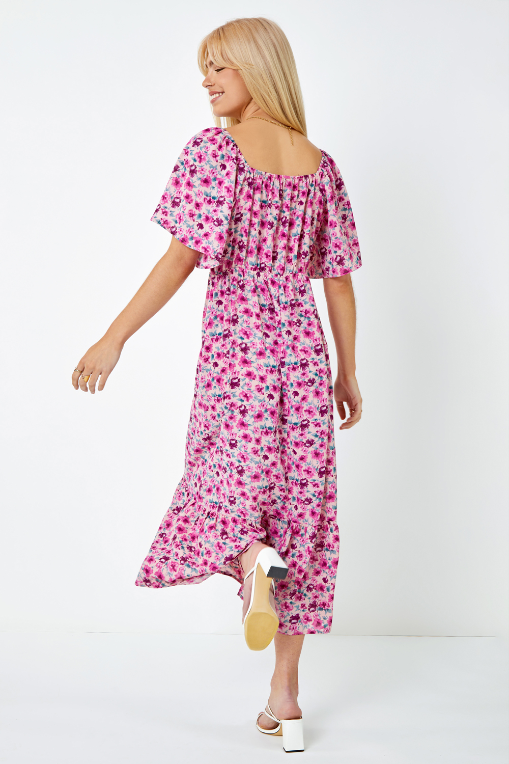 Cerise Floral Print Sweetheart Midi Dress | Roman UK