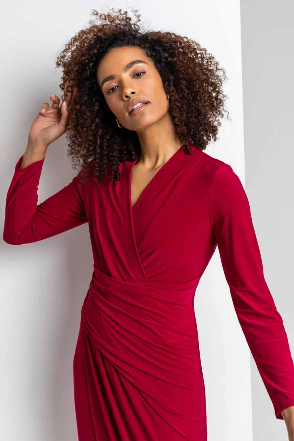 Fitted Jersey Wrap Dress in Wine ...