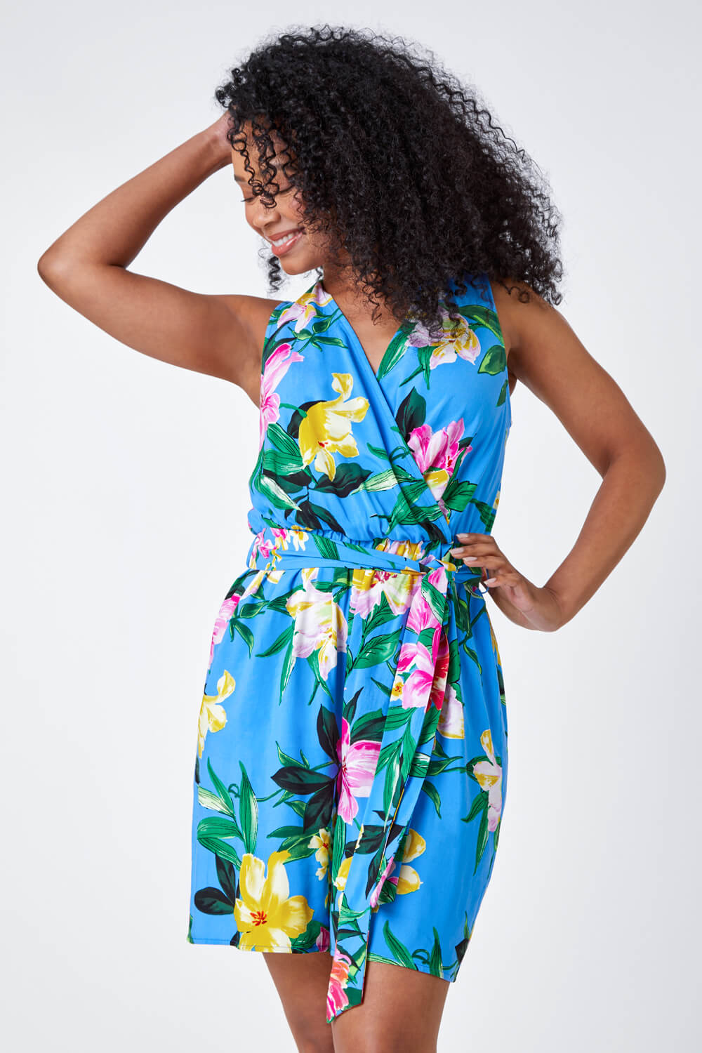 Turquoise Petite Floral Print Stretch Playsuit, Image 2 of 5