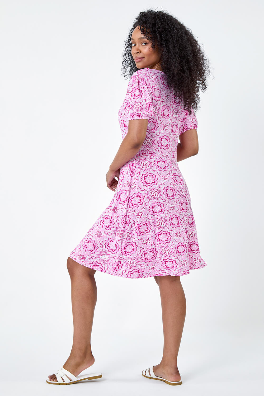PINK Petite Geo Print Stretch Wrap Dress, Image 3 of 5