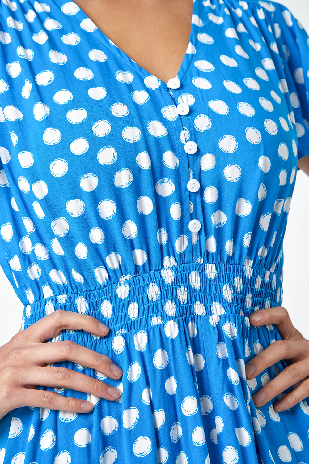 Light Blue  Petite Polka Dot Midi Dress, Image 5 of 5