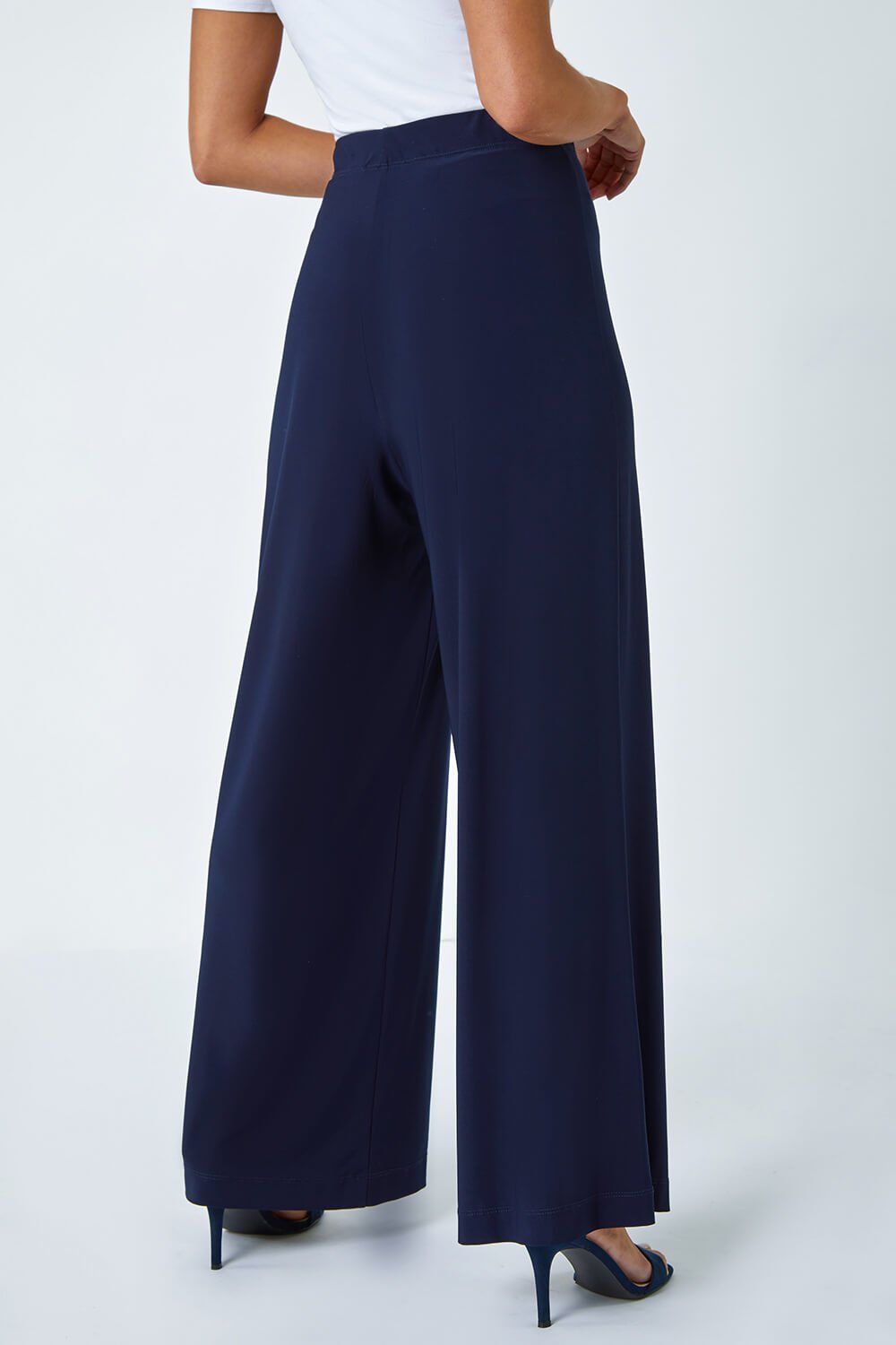 Navy  Petite Wide Leg Stretch Trouser, Image 3 of 5