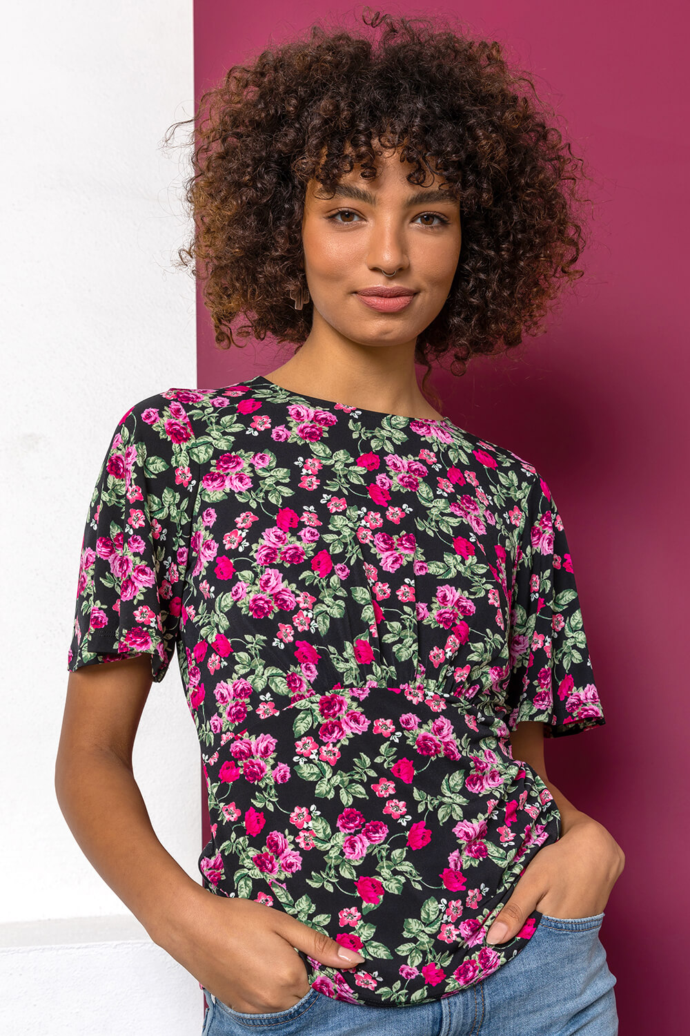 Floral Print Curved Waist Top