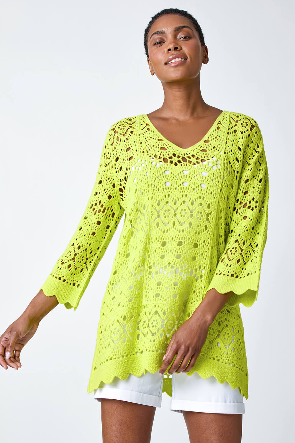 Lime Cotton Crochet Tunic Top, Image 4 of 5