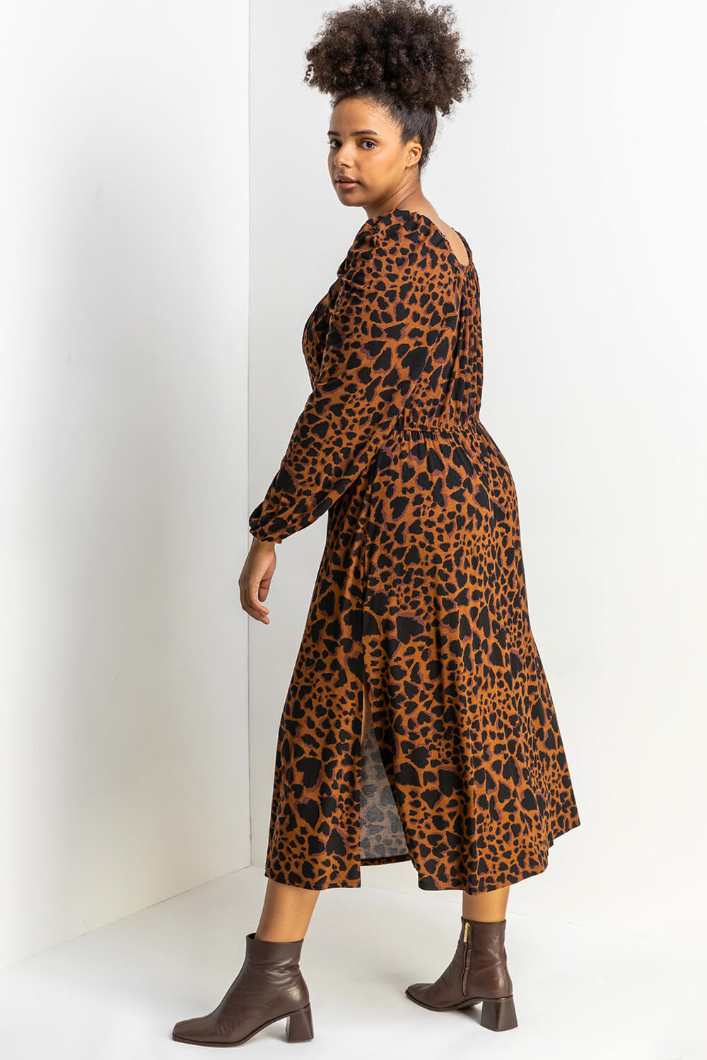 Coffee Curve Animal Print Midi Dress, Image 2 of 5