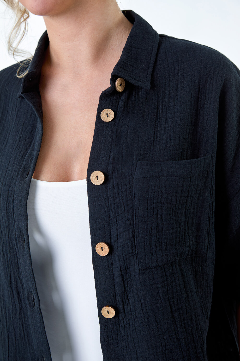 Black Cotton Relaxed Button Shirt, Image 5 of 5