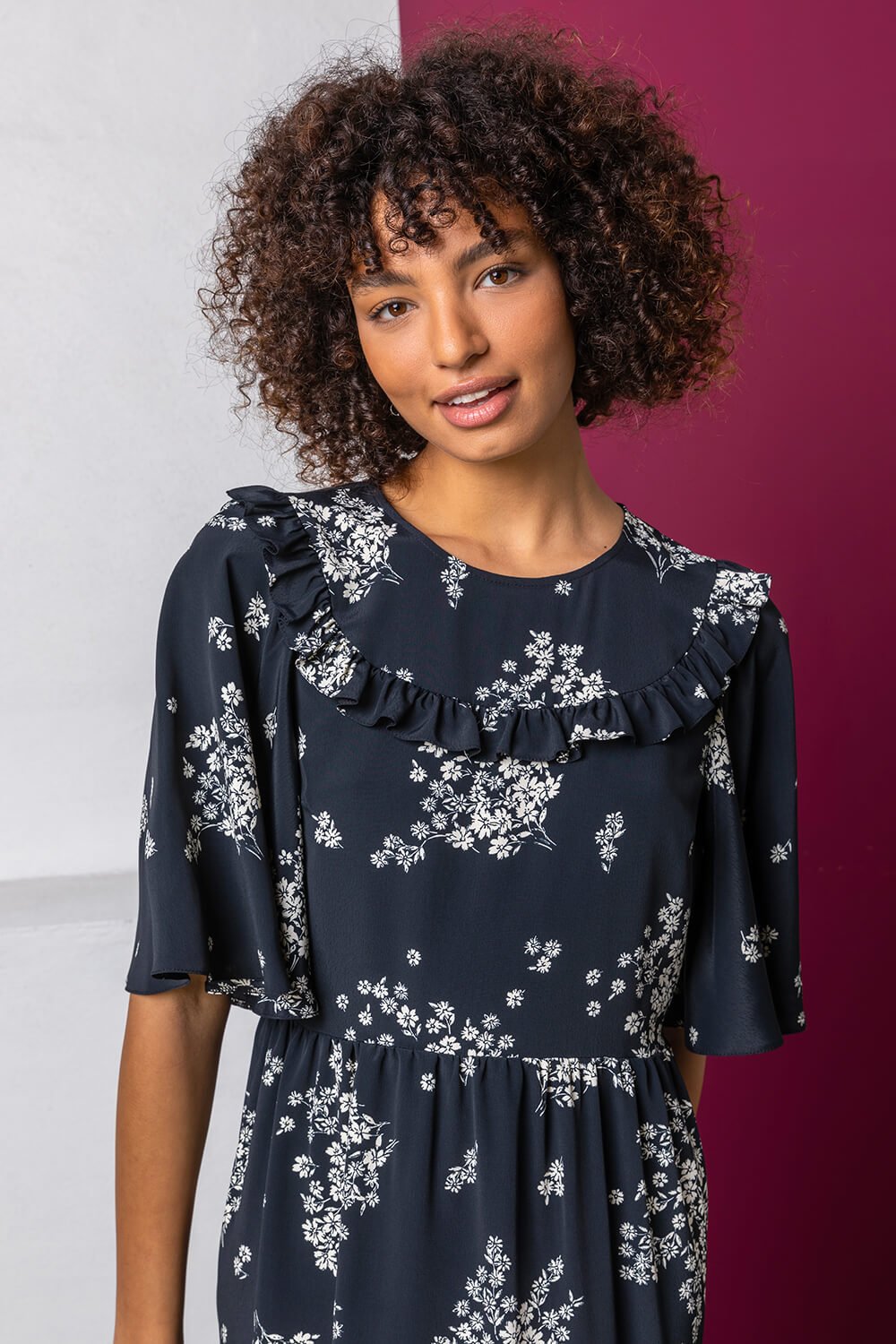 Black Floral Print Yoke Maxi Dress, Image 4 of 5