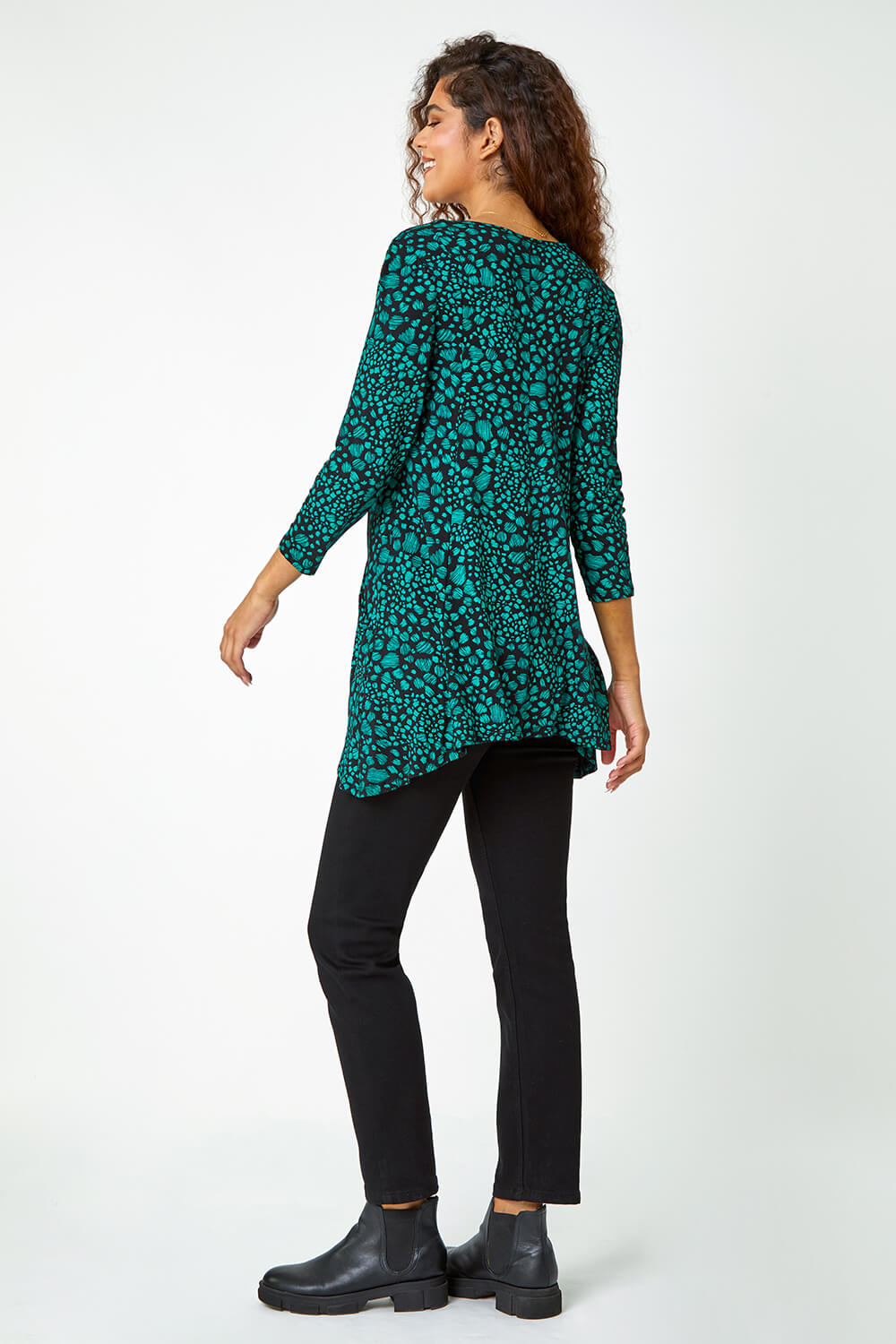 Green Spot Print Swing Stretch Top, Image 3 of 5