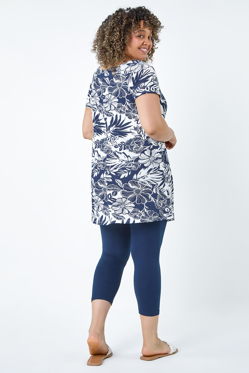 Navy  Curve Floral Print Stretch Top, Image 3 of 5