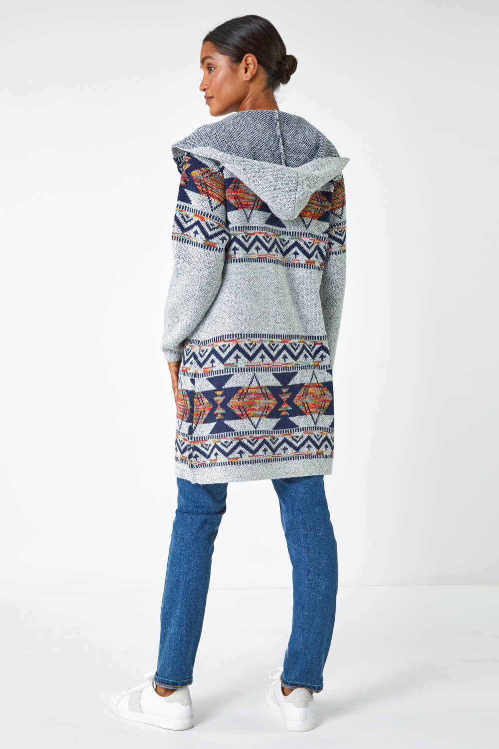 Grey Knitted Longline Hooded Cardigan , Image 3 of 5