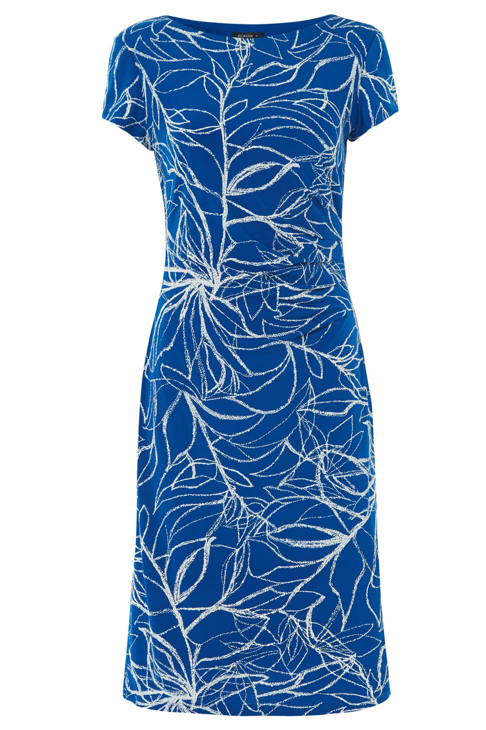 Royal Blue Abstract Print Twist Dress, Image 5 of 5