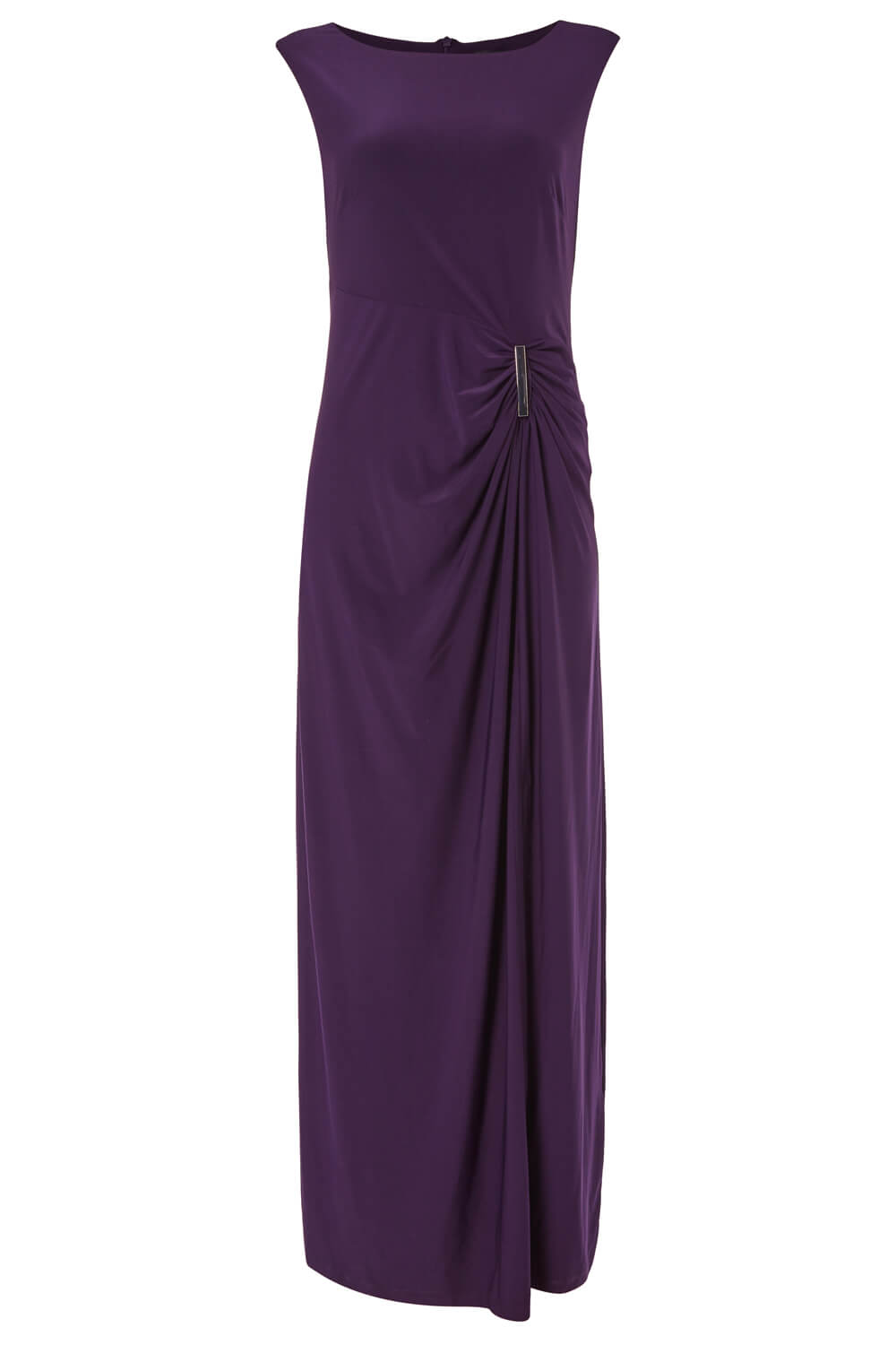 Purple Ruched Metal Bar Trim Maxi Dress, Image 4 of 4