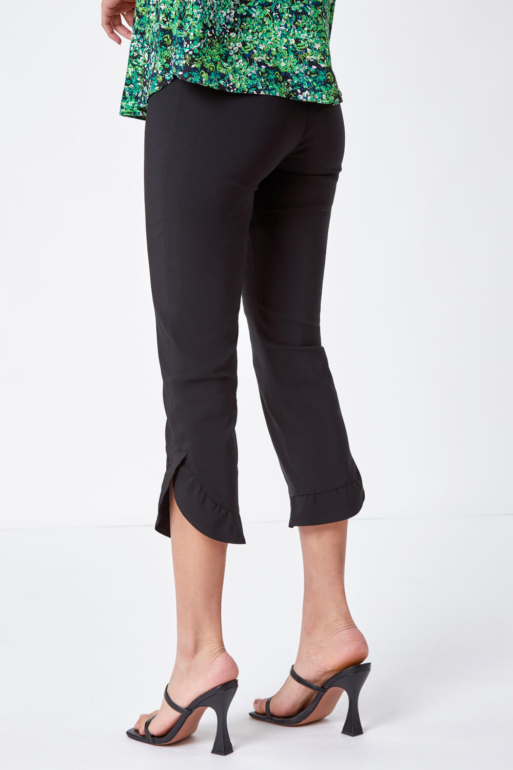 Frill Hem Cropped Stretch Trouser