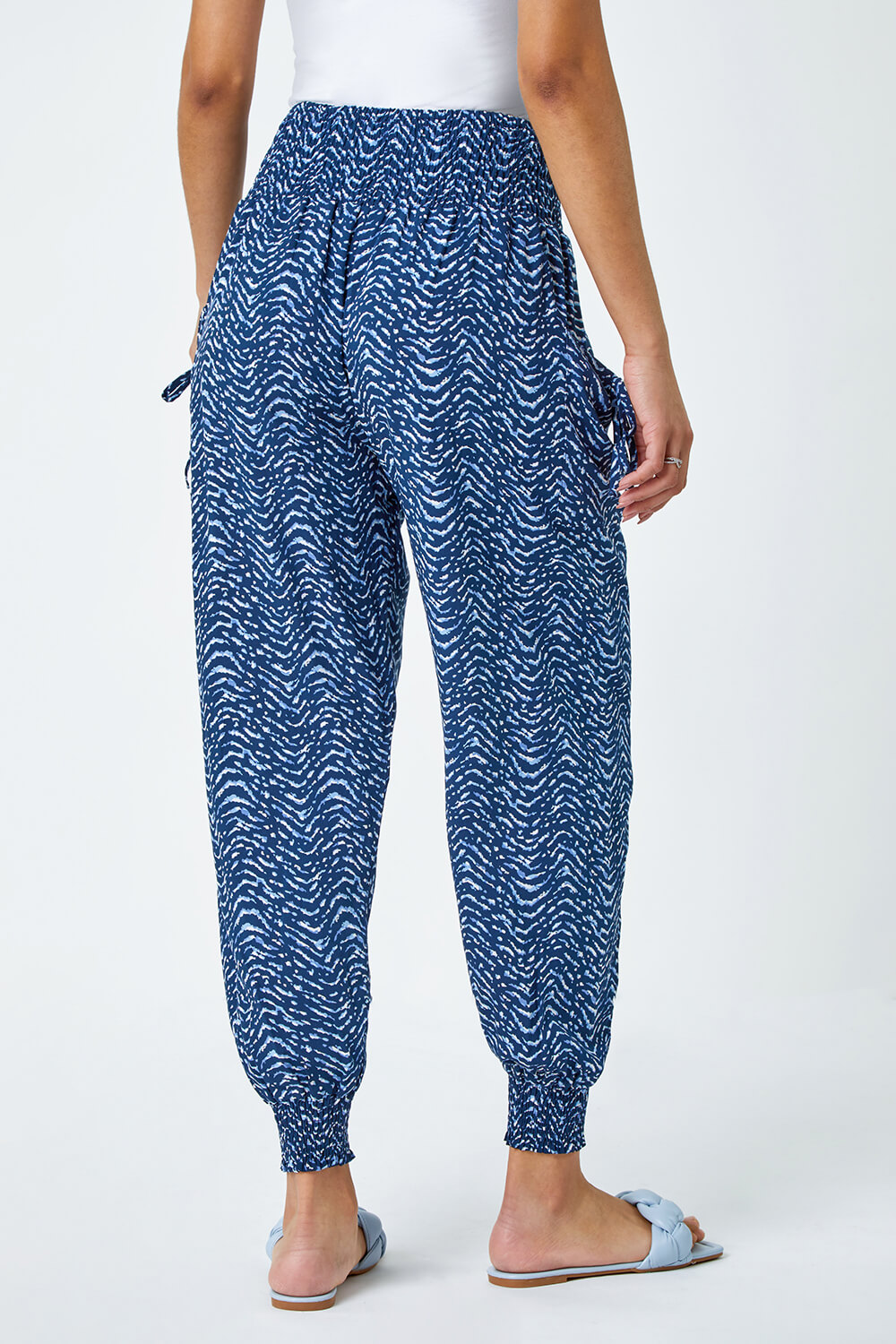 Blue Wave Print Stretch Hareem Trousers, Image 3 of 5