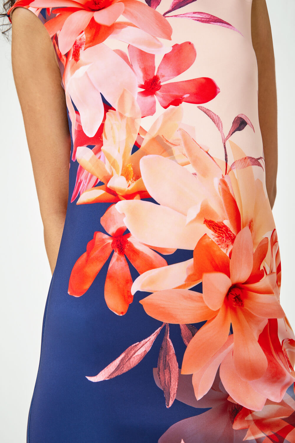 Navy  Floral Premium Stretch Shift Dress, Image 5 of 5