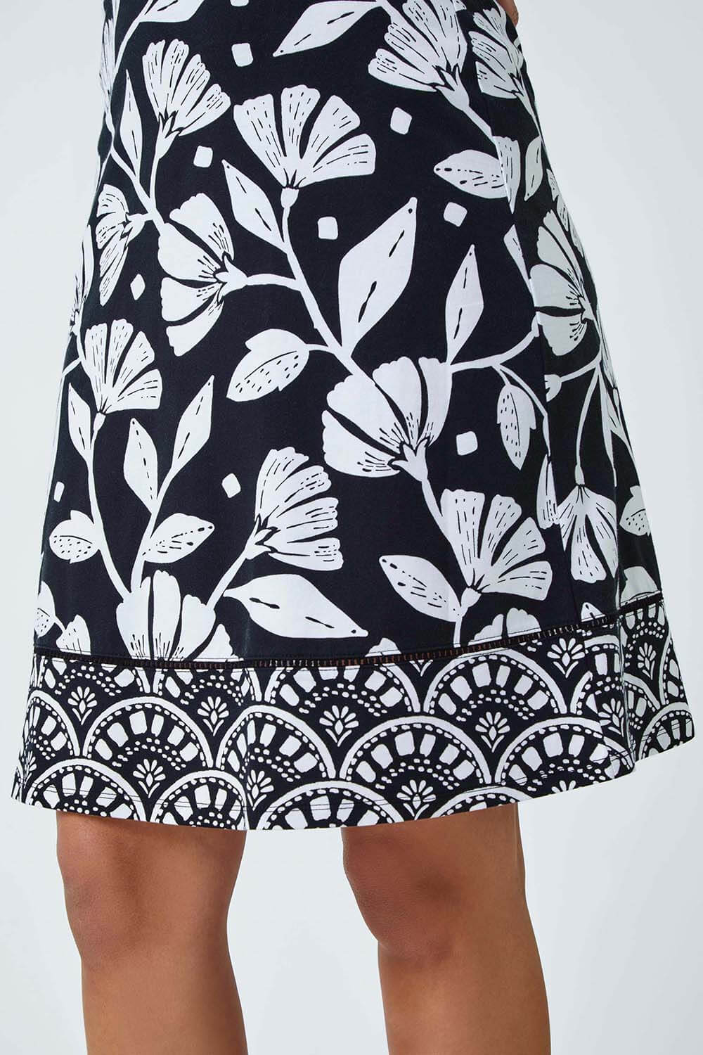 Black Cotton Blend Floral Stretch Skirt, Image 5 of 5