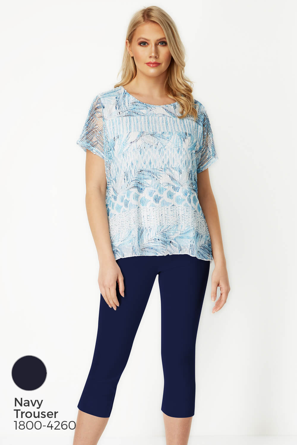 Blue Tropical Print Net Overlay Top, Image 7 of 8