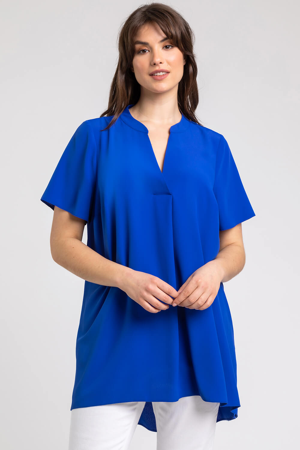Royal Blue  Curve Pleat Detail Tunic Top, Image 3 of 4