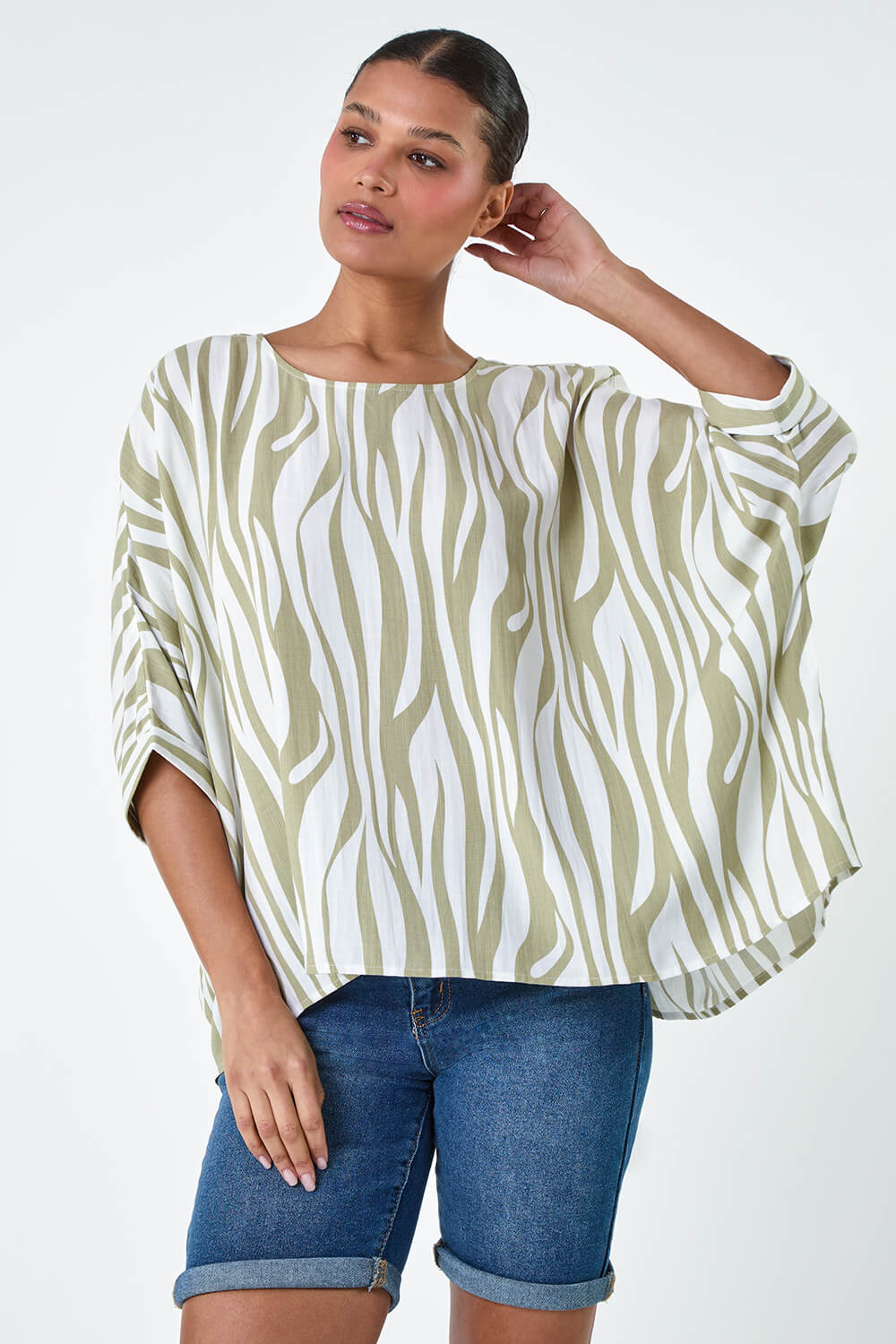 Ivory  Animal Button Back Batwing Top, Image 4 of 5