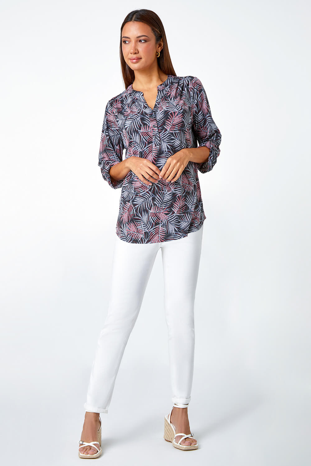 Red Leaf Print Stretch Blouse, Image 2 of 5