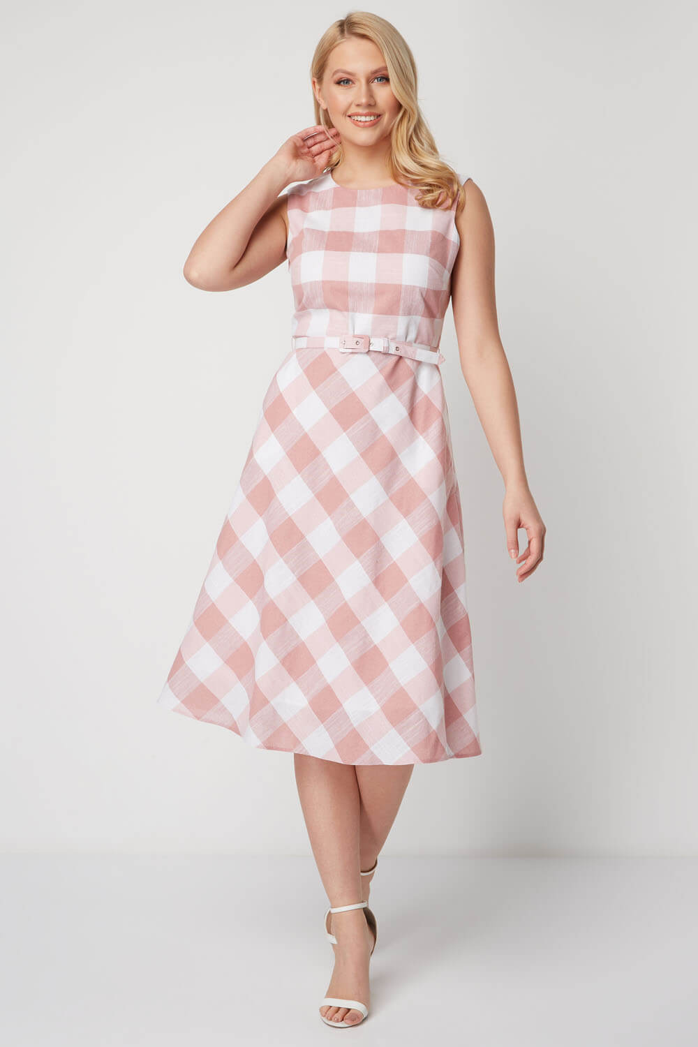 PINK Check Print Fit and Flare Dress, Image 2 of 5