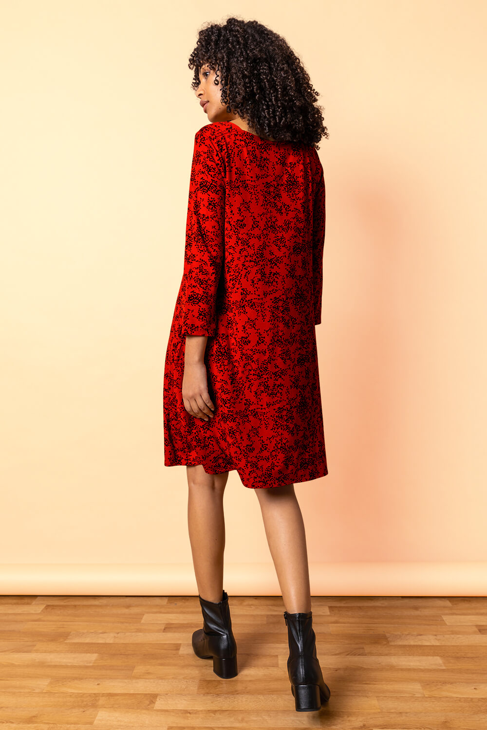 Rust Square Neck Floral Swing Dress, Image 2 of 4