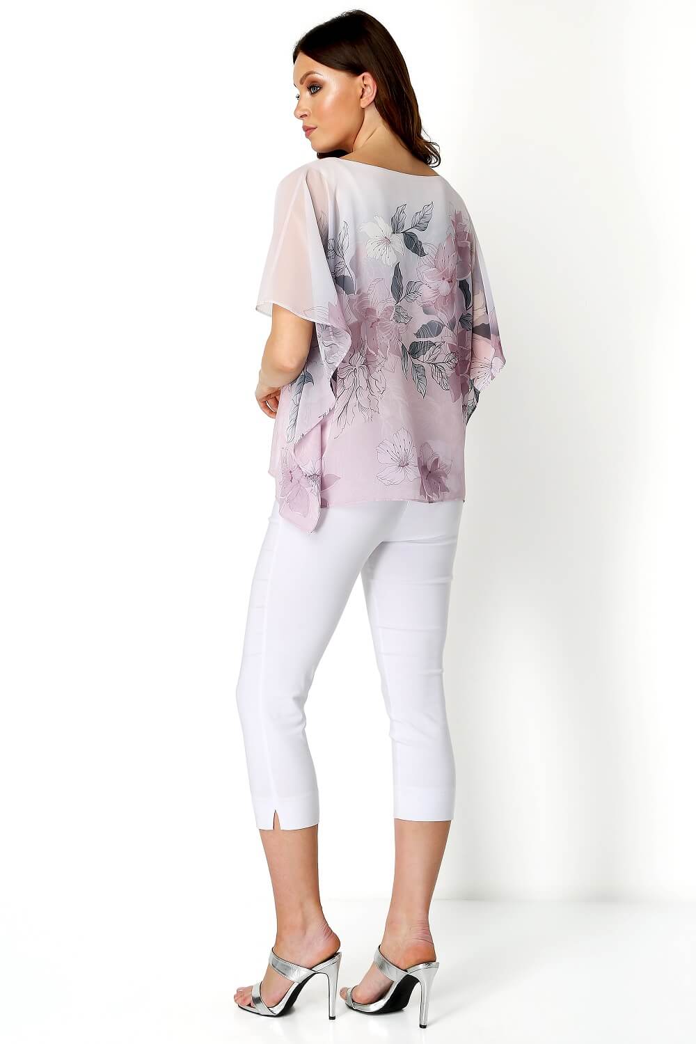 PINK Floral Chiffon Overlay Top, Image 3 of 8