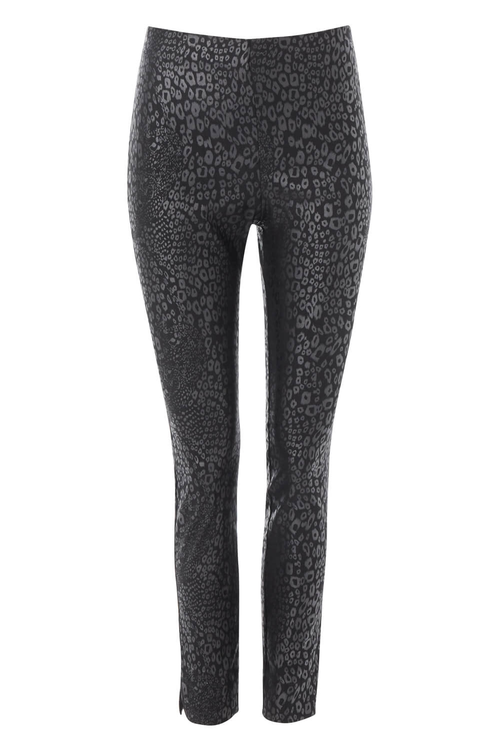 Black Animal Print Full Length Stretch Trousers, Image 4 of 4