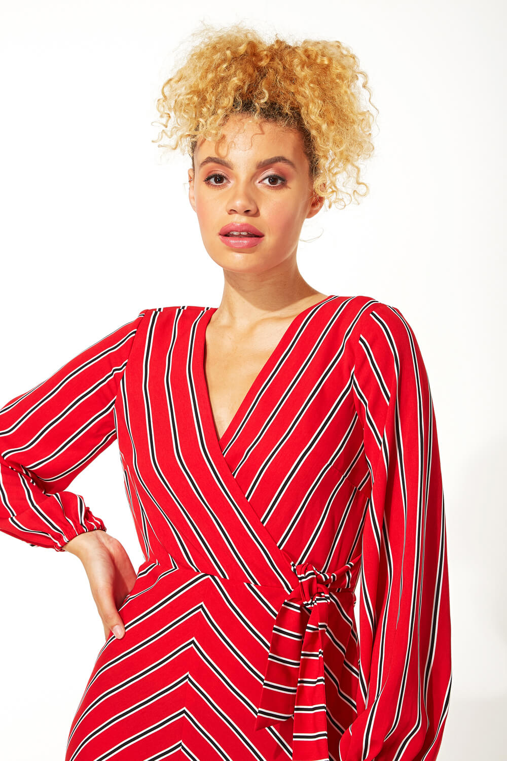 Red Wrap Stripe Midi Dress, Image 3 of 4