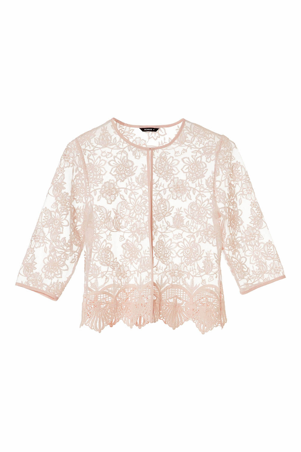 Light Pink Short Floral Embroidered Lace Jacket, Image 5 of 5