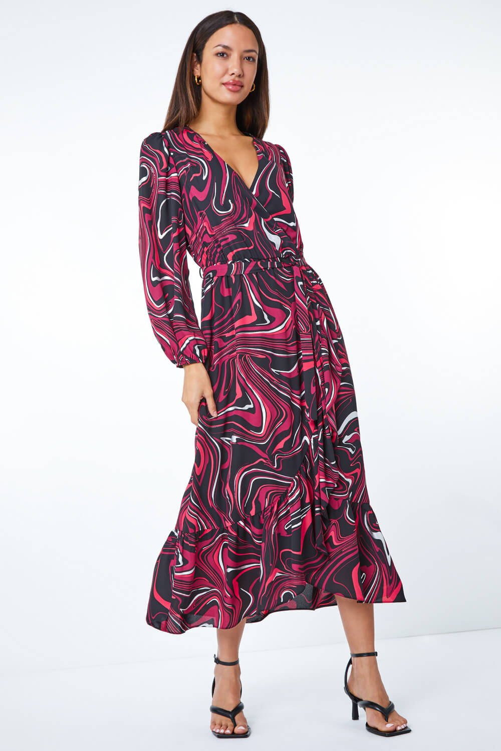 Red Marble Print Wrap Dress , Image 4 of 5