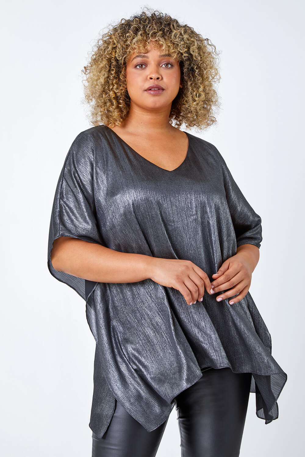 Silver Curve Shimmer Overlay Top, Image 4 of 5
